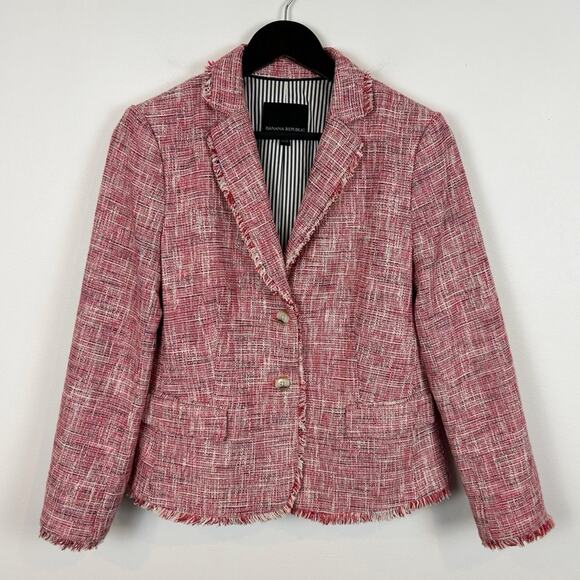 Banana Republic Jackets & Blazers - Banana Republic Pink/Red Tweed Jacket Blazer Size 8